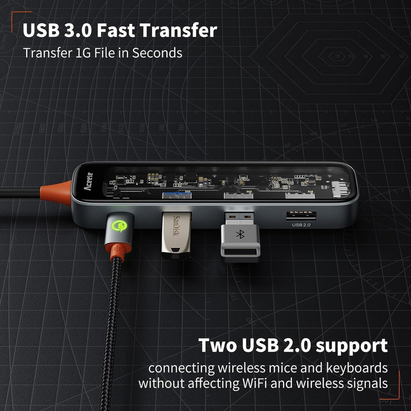 NÖRDIC USB-C 1 til 5 hubs 1xHDMI 4K60Hz, 1xUSB-C PD 100W, 3xUSB-A, 30cm