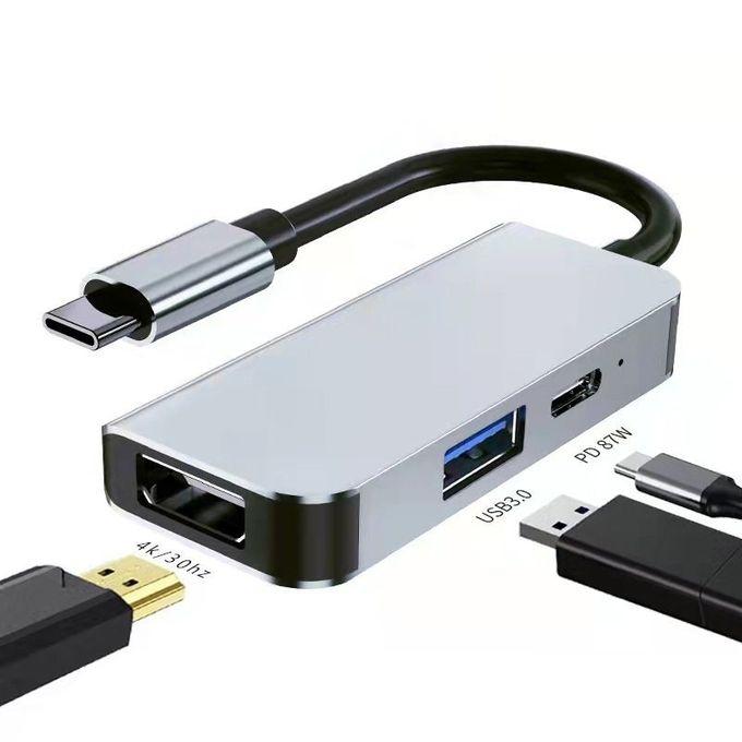 NÖRDIC USB-C 1 til 3 dockingstation 1xHDMI 4K30Hz 1x USB-C PD 87W 1xUSB-A 5Gbps spejl og udvidet