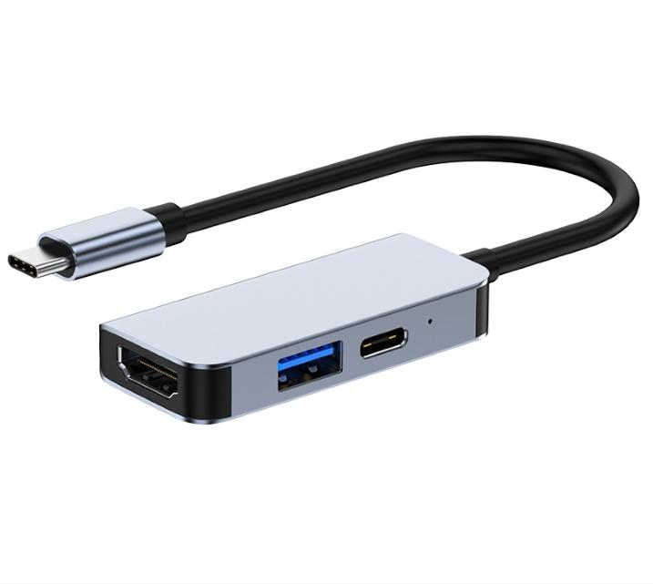 NÖRDIC USB-C 1 til 3 dockingstation 1xHDMI 4K30Hz 1x USB-C PD 87W 1xUSB-A 5Gbps spejl og udvidet