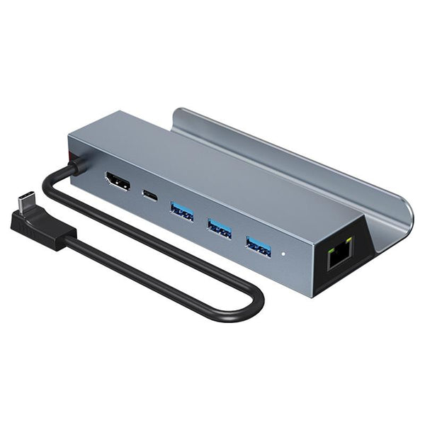 NÖRDIC USB-C 1 til 6 dockingstation til Steam Deck, HDMI 2.0 4k60Hz, RJ45, USB-A 3.0 5 Gbps, 100W USB-C PD