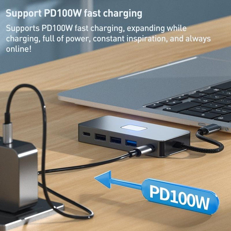 NÖRDIC USB-C 1 til 7 dockingstation 2xHDMI 4K30Hz, 3xUSB-A 3.1 5Gbps, 1xUSB-C 2.0 1xUSB-C PD100W