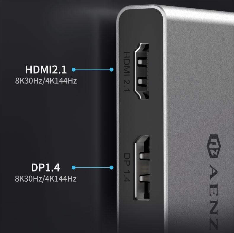 NÖRDIC USB-C 1 til 4 dockingstation 1xDP8K30Hz 1xHDMI8K30Hz 1xUSB-C PD 100W 1xUSB-A 2.0