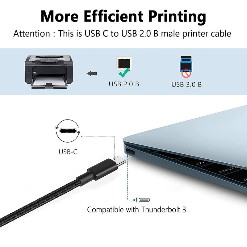 NÖRDIC USB-C 2.0 til USB 2.0 B datakabel 2m USB printerkabel