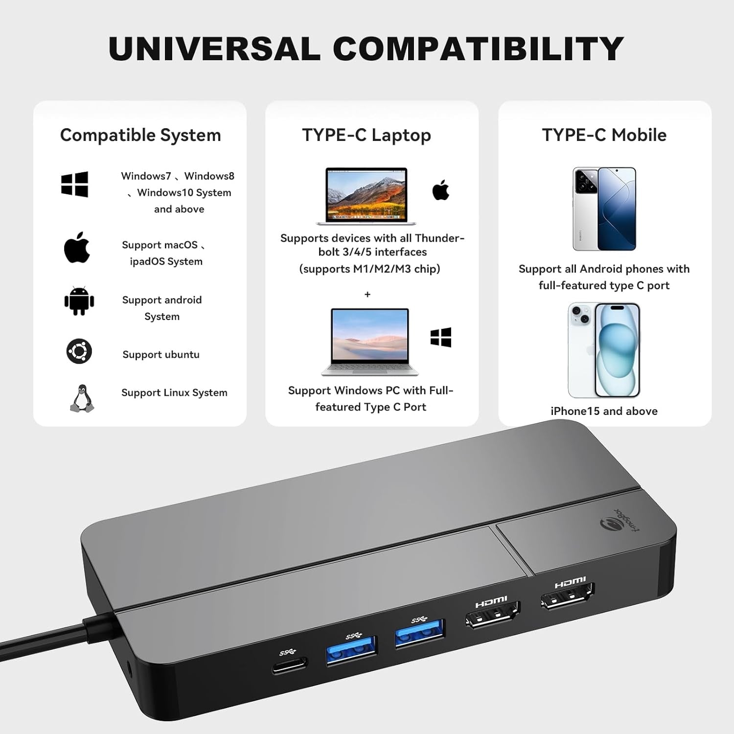NÖRDIC USB-C Dockingstation 1 til 10 med 2xHDMI 4K60Hz 1xPD100W 1xRJ45 GigaLan 1xSD/MicroSD 2xUSB-A 1xUSB-C 1xAudio understøtter MacBook M1, M2, M3, og M4