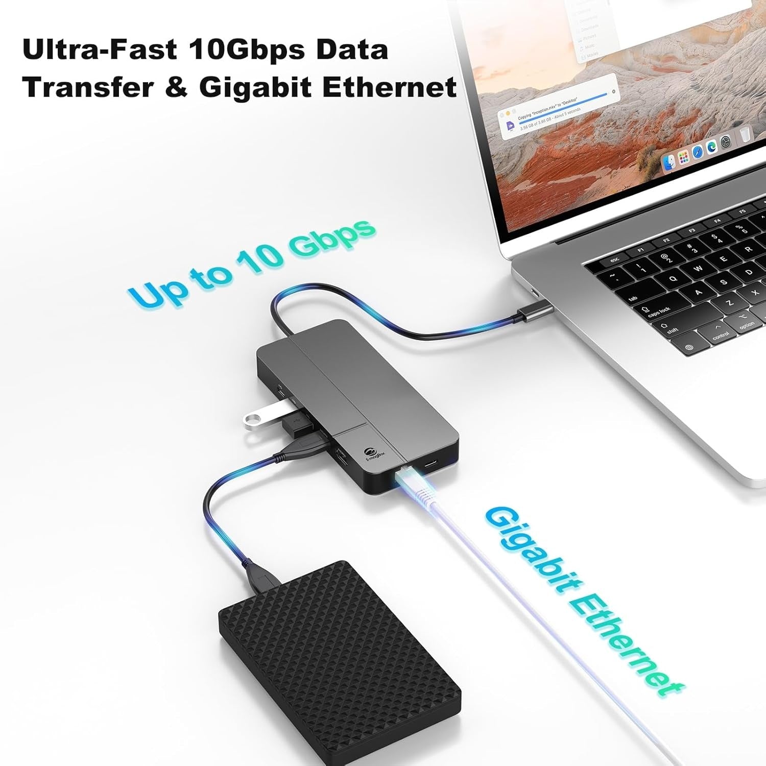 NÖRDIC USB-C Dockingstation 1 til 10 med 2xHDMI 4K60Hz 1xPD100W 1xRJ45 GigaLan 1xSD/MicroSD 2xUSB-A 1xUSB-C 1xAudio understøtter MacBook M1, M2, M3, og M4