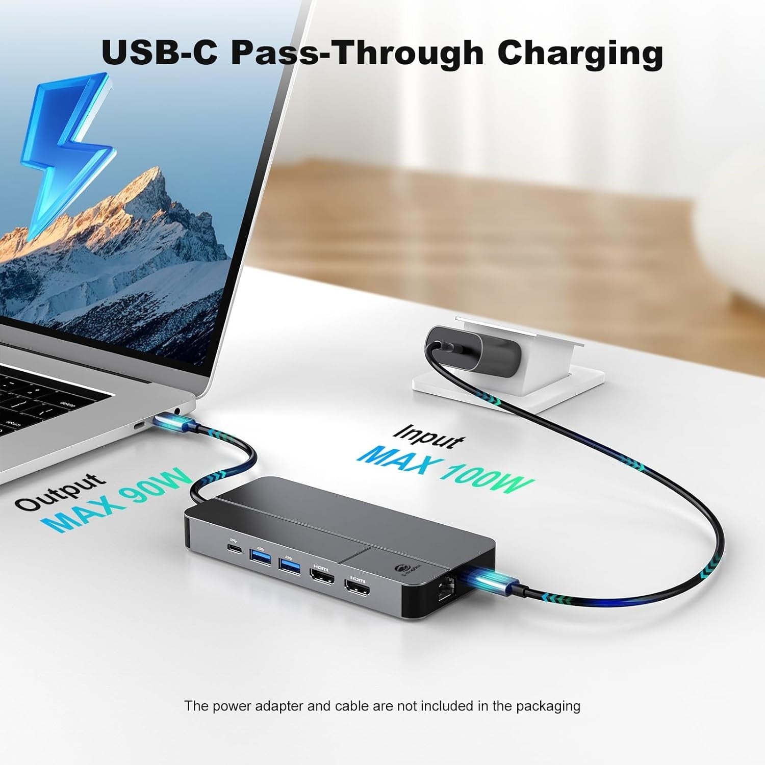 NÖRDIC USB-C Dockingstation 1 til 10 med 2xHDMI 4K60Hz 1xPD100W 1xRJ45 GigaLan 1xSD/MicroSD 2xUSB-A 1xUSB-C 1xAudio understøtter MacBook M1, M2, M3, og M4