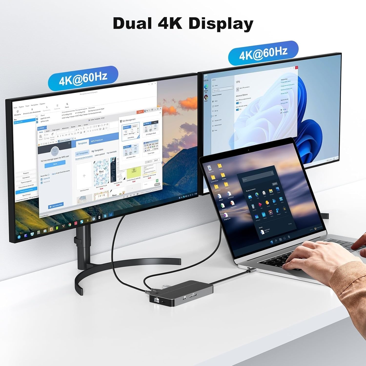 NÖRDIC USB-C Dockingstation 1 til 10 med 2xHDMI 4K60Hz 1xPD100W 1xRJ45 GigaLan 1xSD/MicroSD 2xUSB-A 1xUSB-C 1xAudio understøtter MacBook M1, M2, M3, og M4