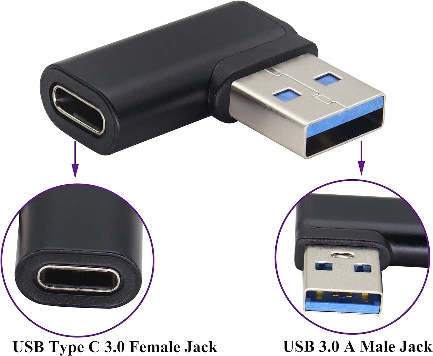 NÖRDIC USB-C hun til USB-A han vinklet adapter 90 grader