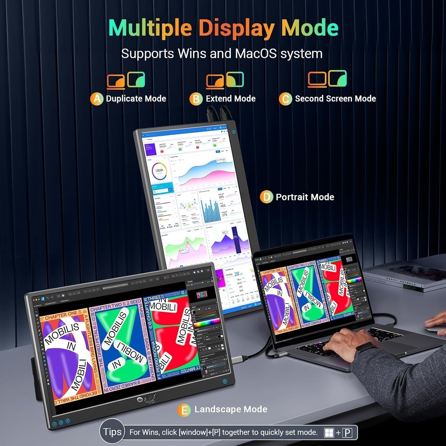 NÖRDIC USB-C & HDMI bærbar LCD-skærm 15,6" 1920x1080p 60Hz