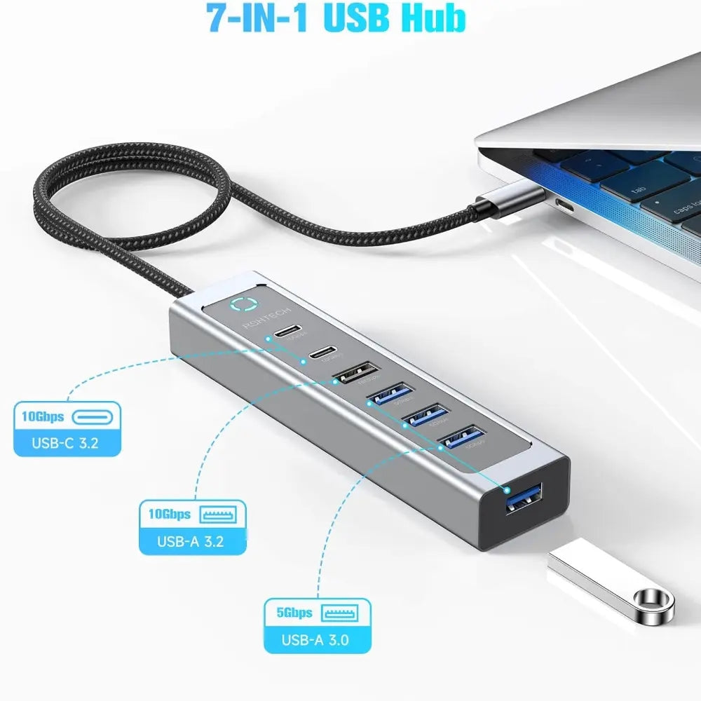 NÖRDIC USB-C Hub 2xUSB-C 10G, 1xUSB-A 10G, 4xUSB-A 5G, 60cm kabel