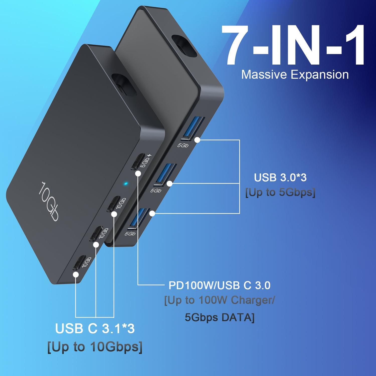 NÖRDIC USB-C Hubb 7port 3xUSB-C 3.2 10G 3xUSB-A 3.1 5G 1xUSB-C PD100W