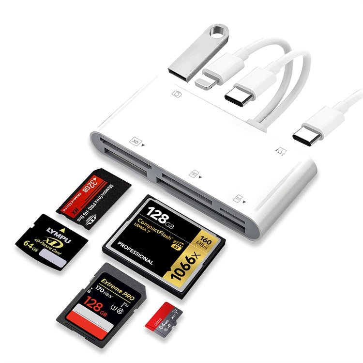NÖRDIC USB-C/Lightning Kortlæser 5 Slots CF, SD, MicroSD, MS, XD 1xUSB-A 1xUSB-C UHS-I