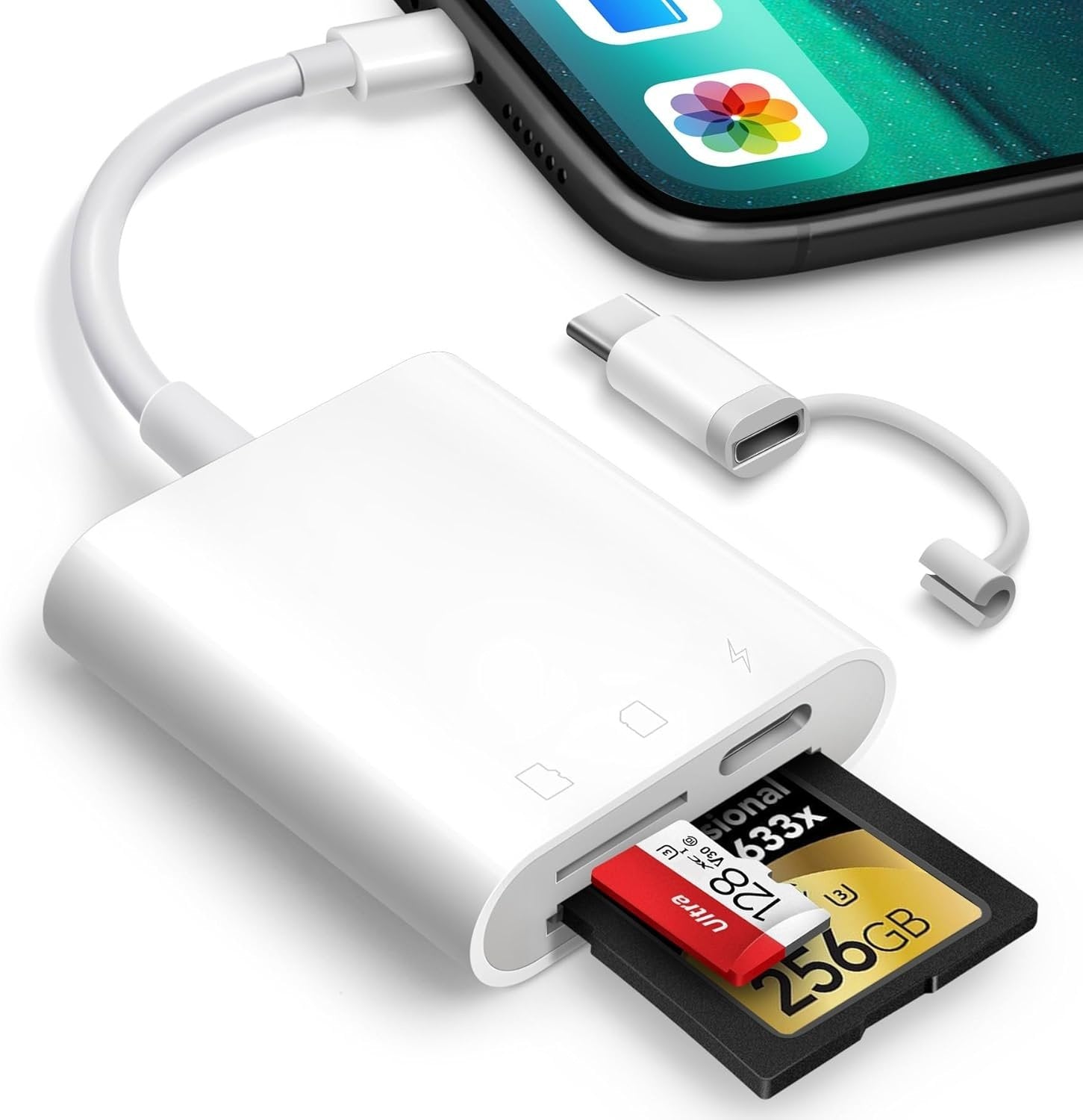 NÖRDIC USB-C, Lightning-kortlæser 2-slot SD, MicroSD 1xUSB-C Opladning PD30W UHS-I