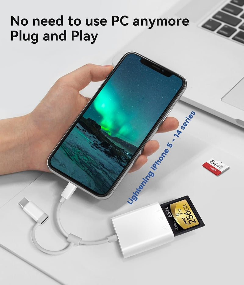 NÖRDIC USB-C+Lightning card Reader SD+MicroSD+USB-C PD30W UHS-I