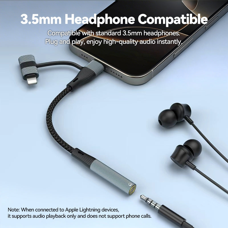 NÖRDIC USB-C/Lightning til stereo 3,5 mm-adapter 15 cm