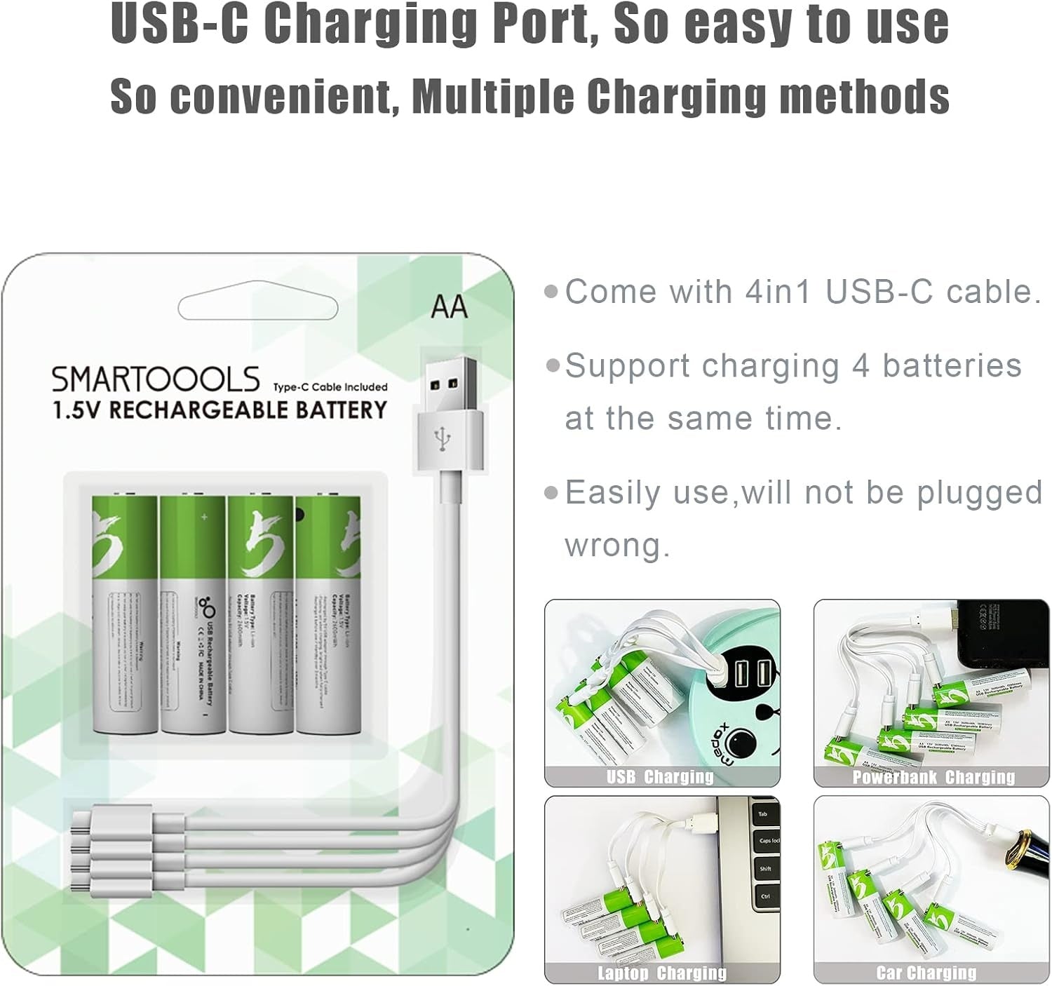 NÖRDIC USB-C Rechargeable batteries 4-pack AA