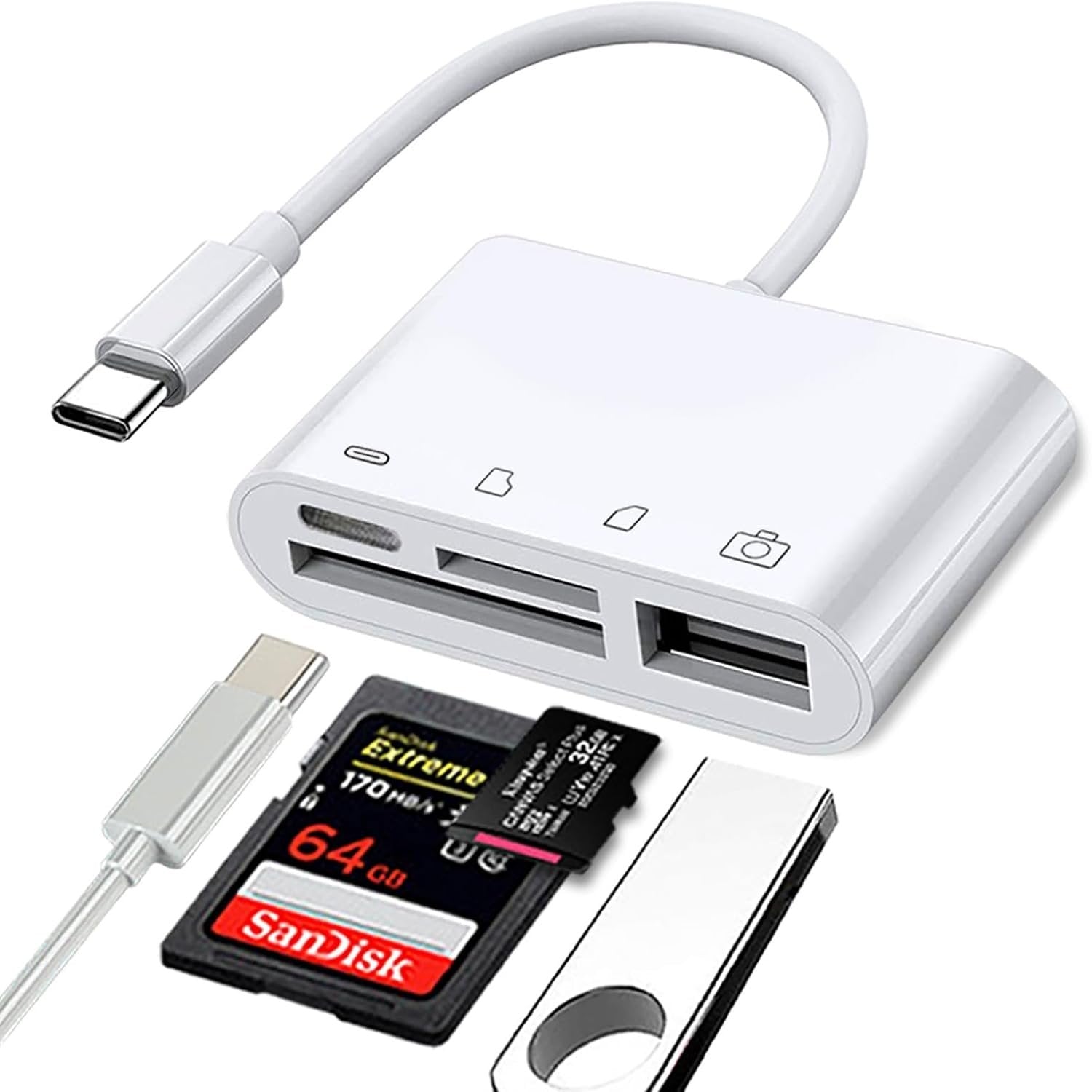 NÖRDIC USB-C kortlæser 2 slot SD, MicroSD 1xUSB-A 1xUSB-C UHS-I