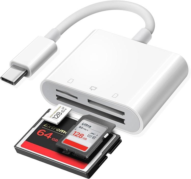 NÖRDIC USB-C kortlæser 3 slot CF, SD, MicroSD UHS-I