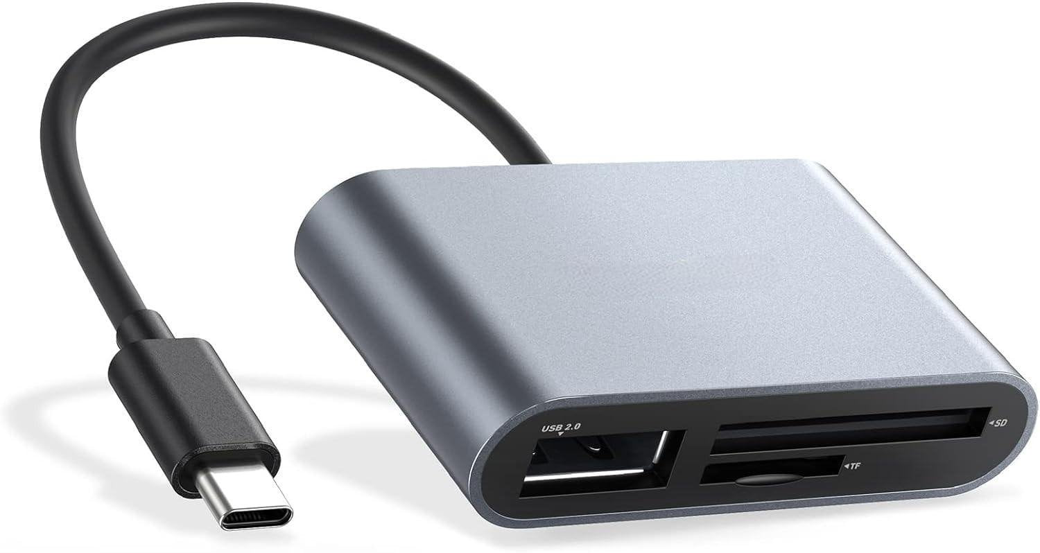 NÖRDIC USB-C kortlæser 2 slot SD, MicroSD, 1xUSB-A UHS-I