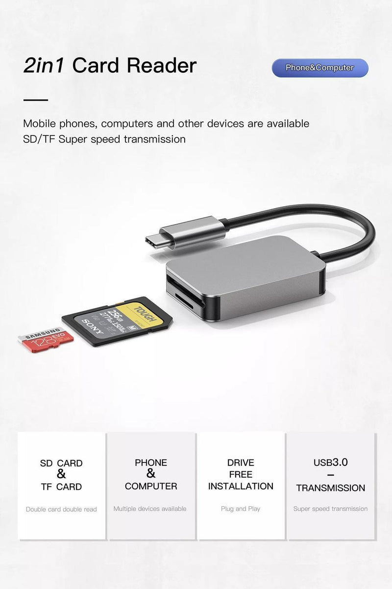 NÖRDIC USB-C 3.1 Kortlæser 2 Slot SD 4.0 og MicroSD UHS-II