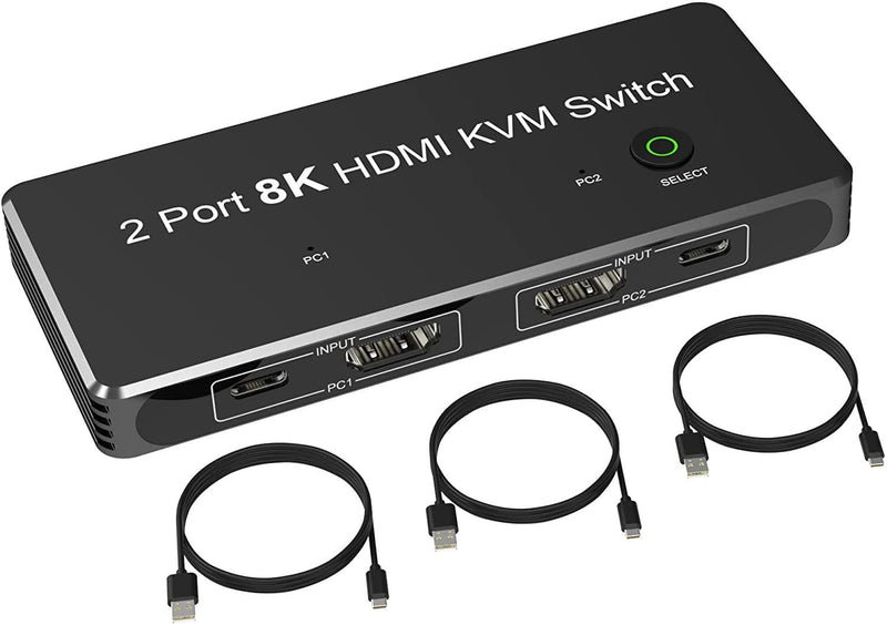 NÖRDIC HDMI 2.1 8K60Hz KVM-switch 2 til 1 HDCP2.3 HDR10 med 4xUSB-A-udgang