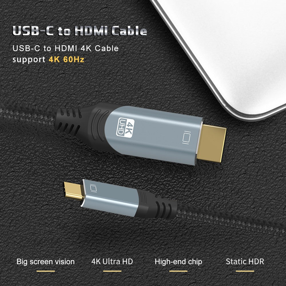 NÖRDIC USBC til HDMI 4K 60Hz 2m nylon flettet kabel plads grå støtte HDCP1.4 og 2,2 Pure kobber 99,99%