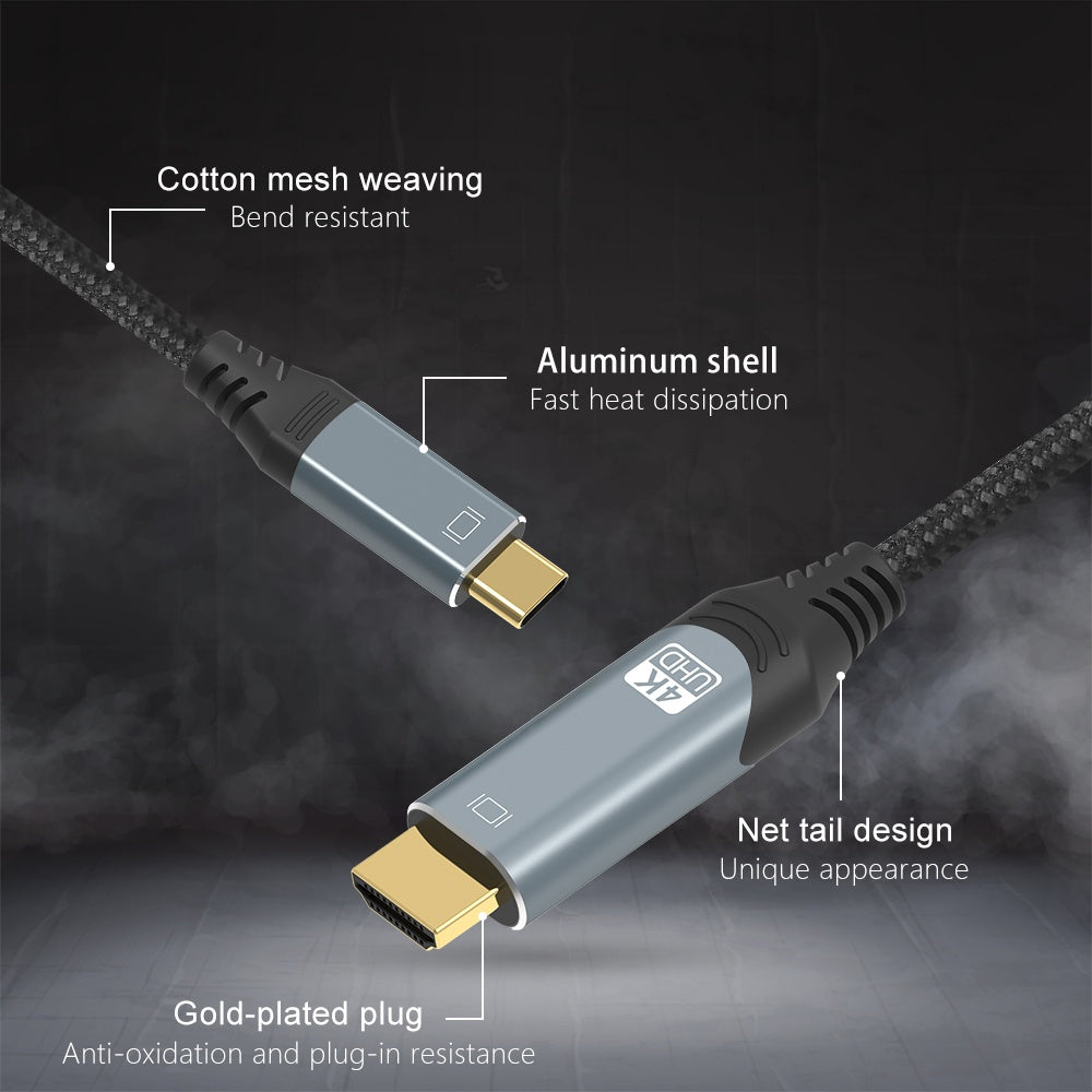 NÖRDIC USBC til HDMI 4K 60Hz 50cm nylon flettet kabel plads grå støtte HDCP1.4 og 2,2 Pure kobber 99,99%