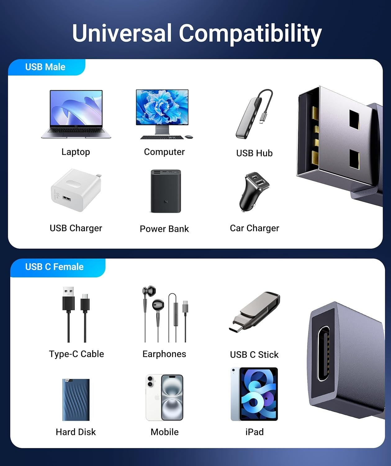 NÖRDIC USB C til OTG USB En mini adapter metal grå