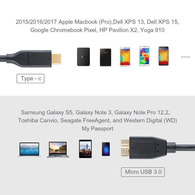 NÖRDIC USB C til USB Micro B kabel 1m, 3.2 Gen 1 til ekstern harddisk