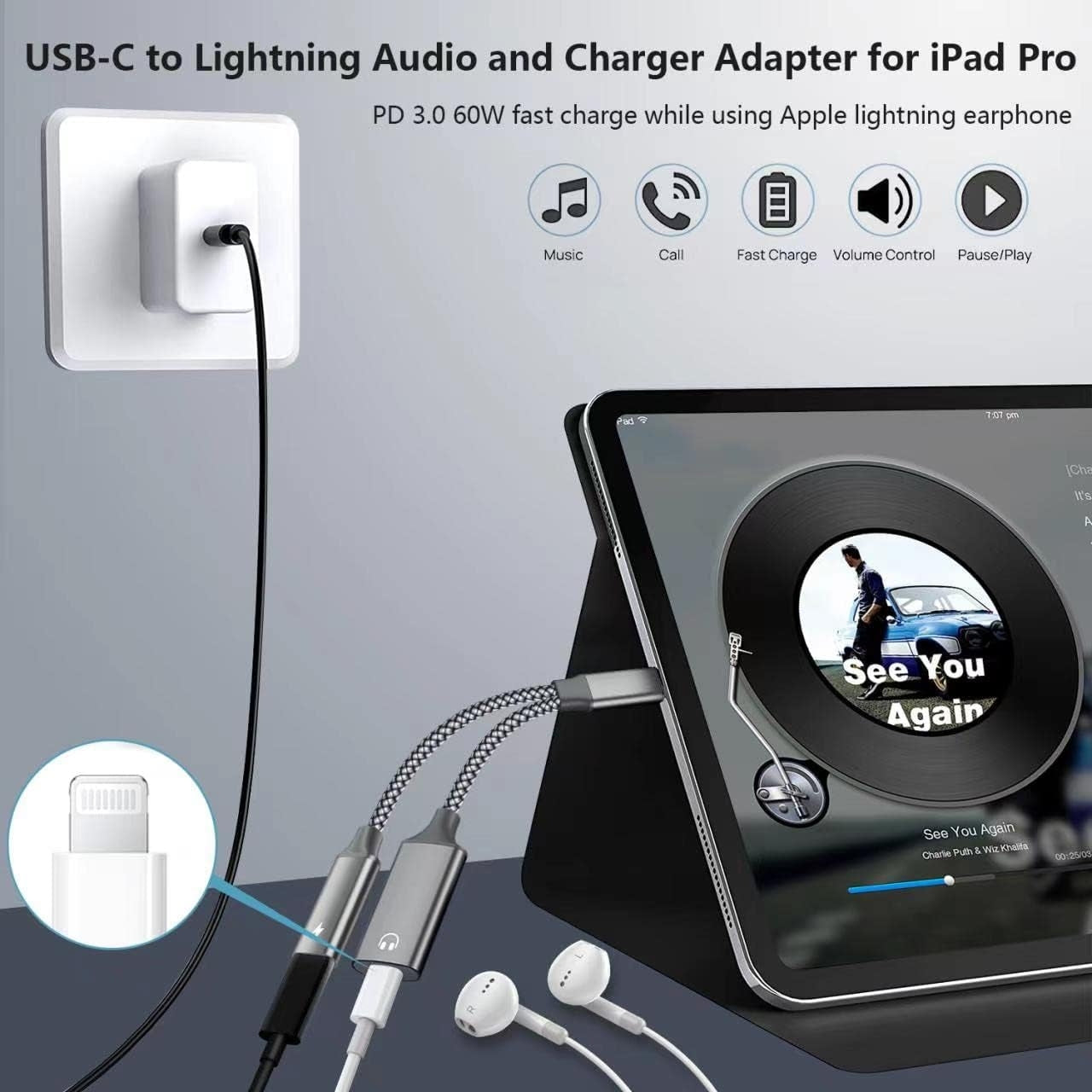 NÖRDIC USB-C til Lightning AUDIO og PD60W opladning