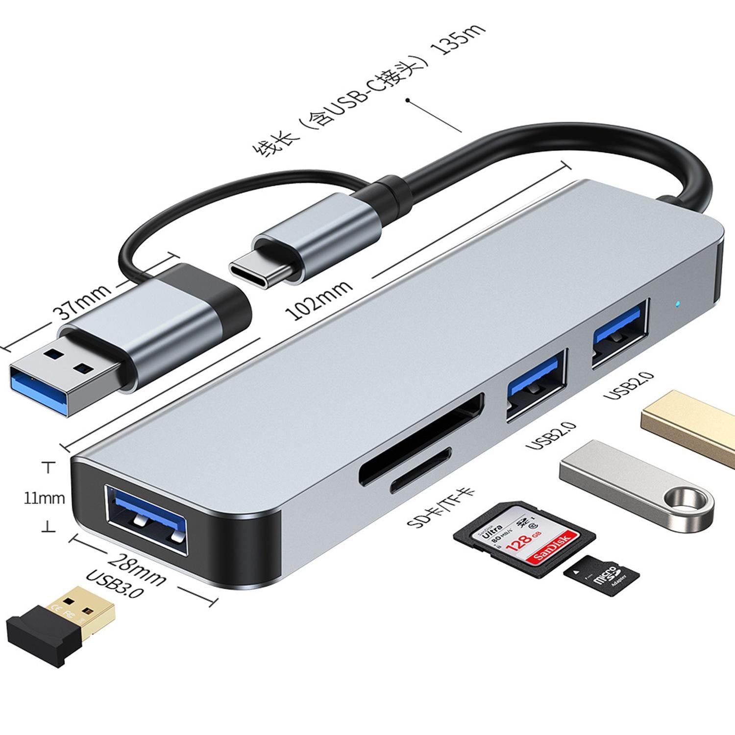 NÖRDIC USB Hub 5 porte 2xUSB-A 2.0 1xUSB-A 3.0 1xTF 1xSD