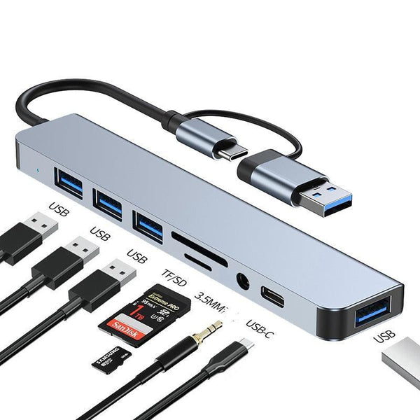 NÖRDIC USB Hub 8 porte 3xUSB-A 2.0 1xUSB-A 3.0 1xUSB-C 3.1 1xSD 1xmicroSD 1xAudio