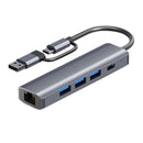 NÖRDIC USB Hub USB-C eller A til 3xUSB-A 3.0 1xUSB-C 5Gbps 1xRJ45 Giga LAN