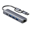 NÖRDIC USB Hub USB-C eller A til 3xUSB-A 3.0 1xUSB-C 5Gbps 1xRJ45 Giga LAN