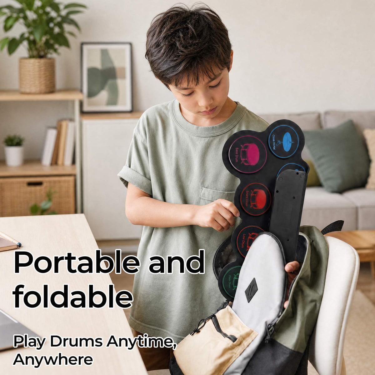 NÖRDIC USB MIDI Electronic Portable Drum Roll Up Pad 9 Pad  Built in Speaker Headphone Jack Dual Pedals