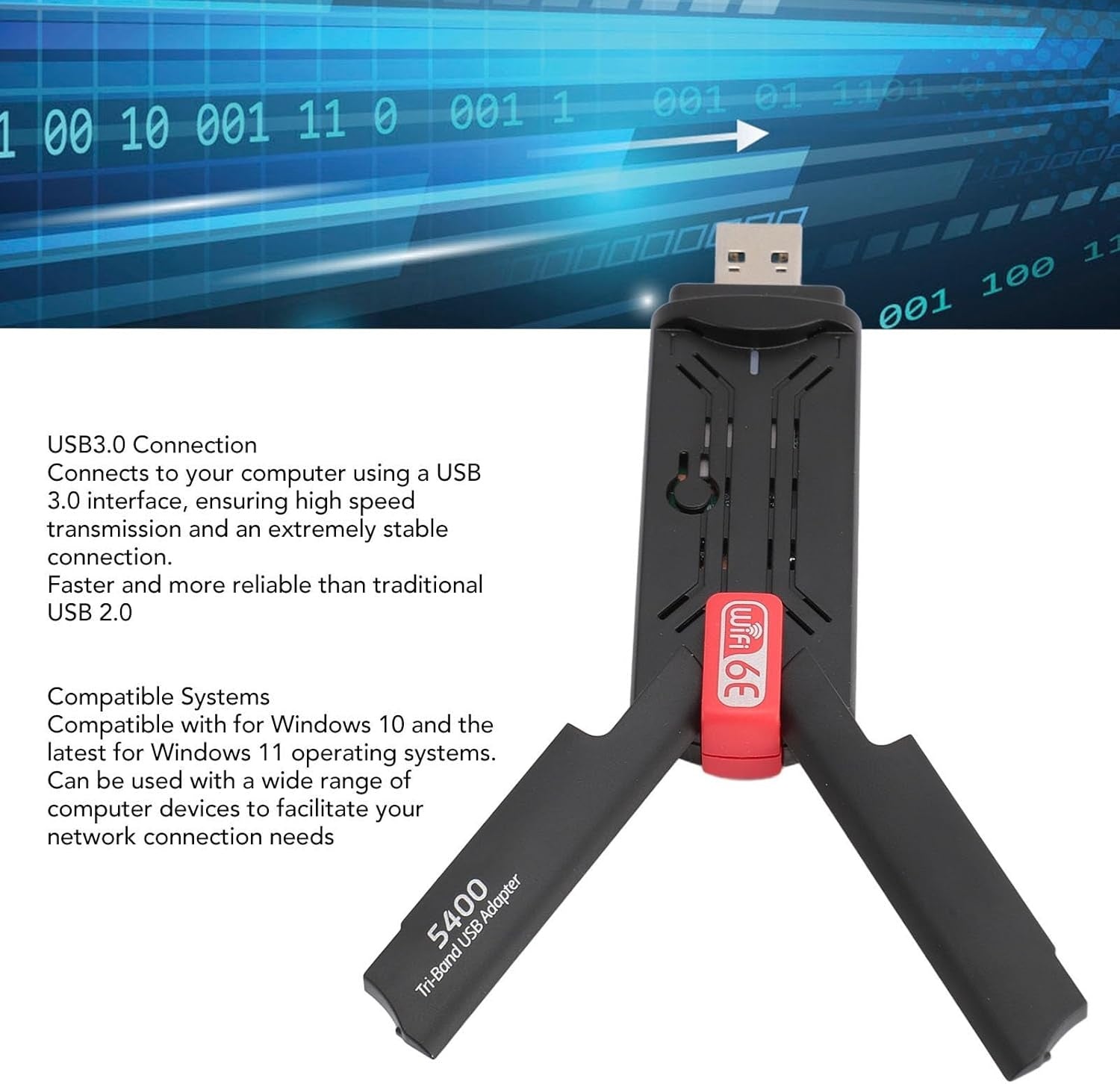 NÖRDIC USB-A WiFi-adapter, 5400 Mbps højhastighed stabil USB3.0 trådløs netværksadapter WiFi 6E, bærbar til stationær computer