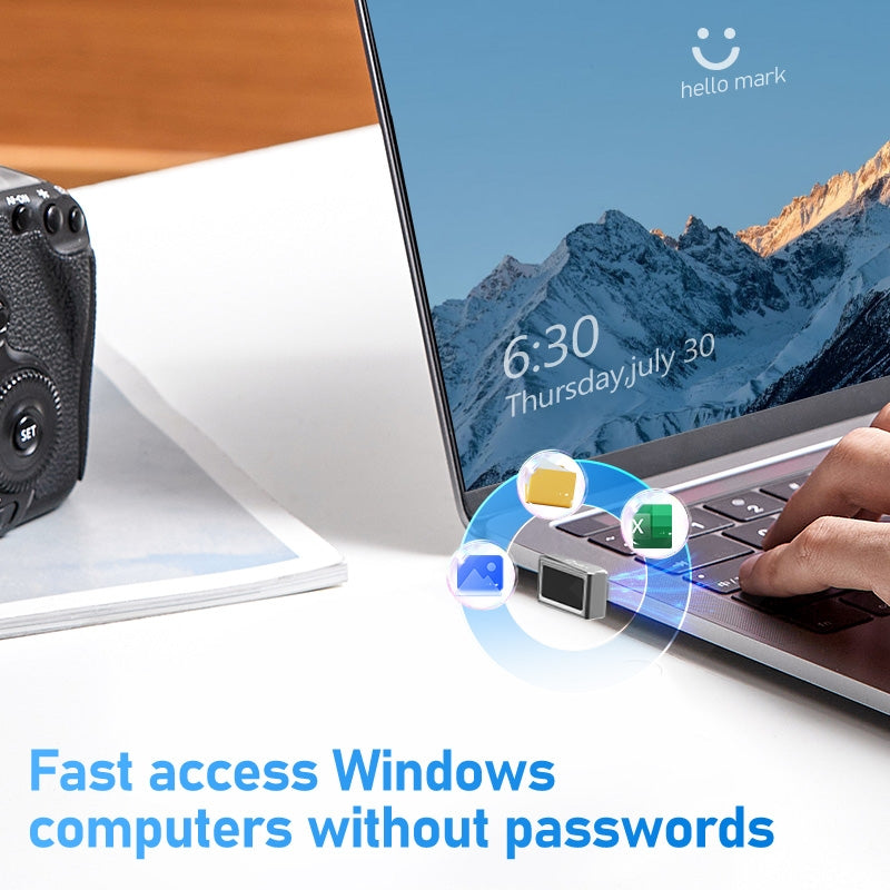 NÖRDIC USB Windows Hello Fingeraftrykslæser til Windows 11/10, Sikkerhedsenhed til login på computere, Sikkerhedslås