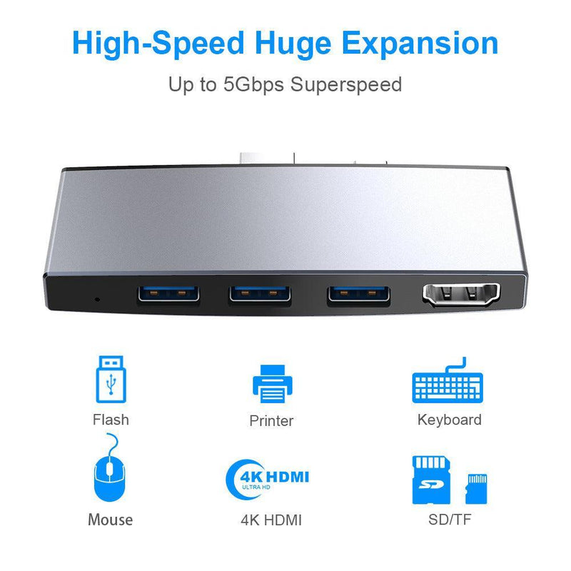 NÖRDIC USB-dockingstation til MicroSoft Surface 1xHDMI4k30Hz 3xUSB-A 5Gbps og 1xTF og 1xSD