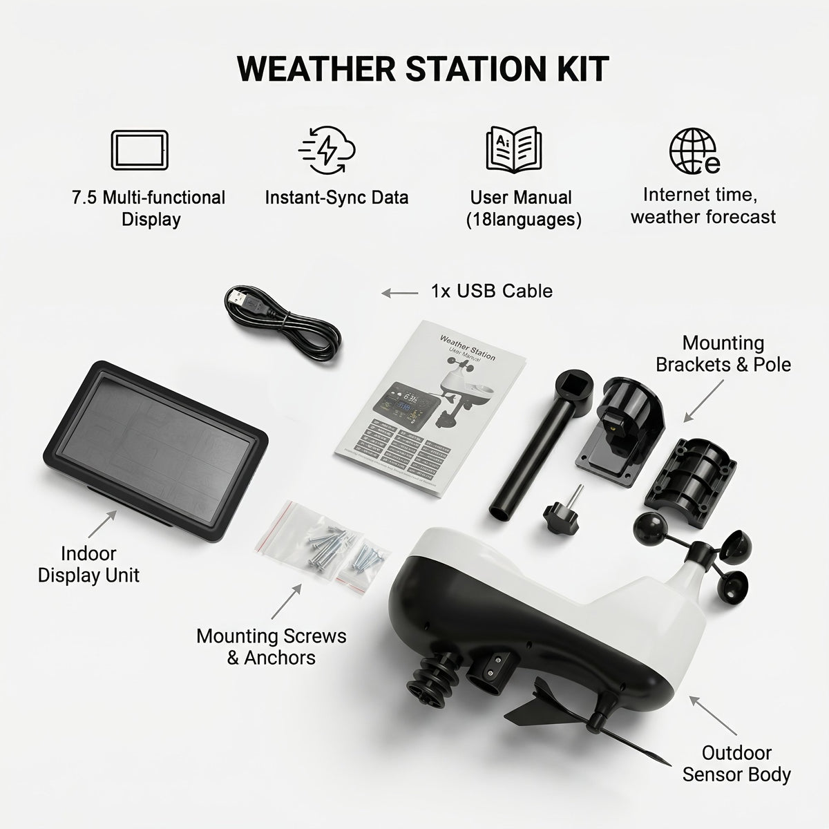 NÖRDIC Weather station rainfall, airpressure 7.5" monitor
