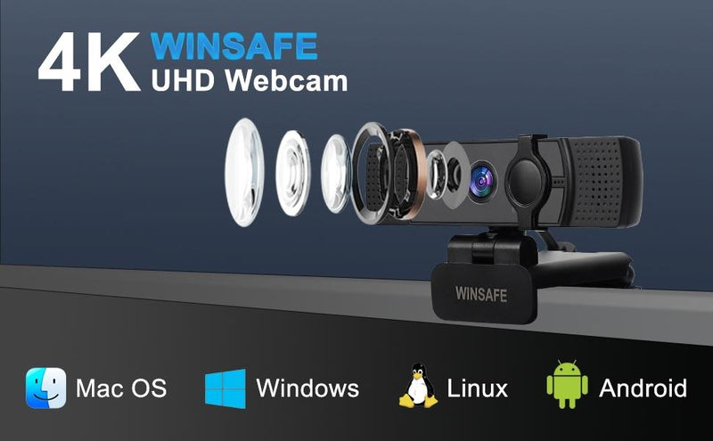 NÖRDIC Webcam UHD 4K 30fps 1080p 60fps 4MP Autofokus, Lyskorrektion