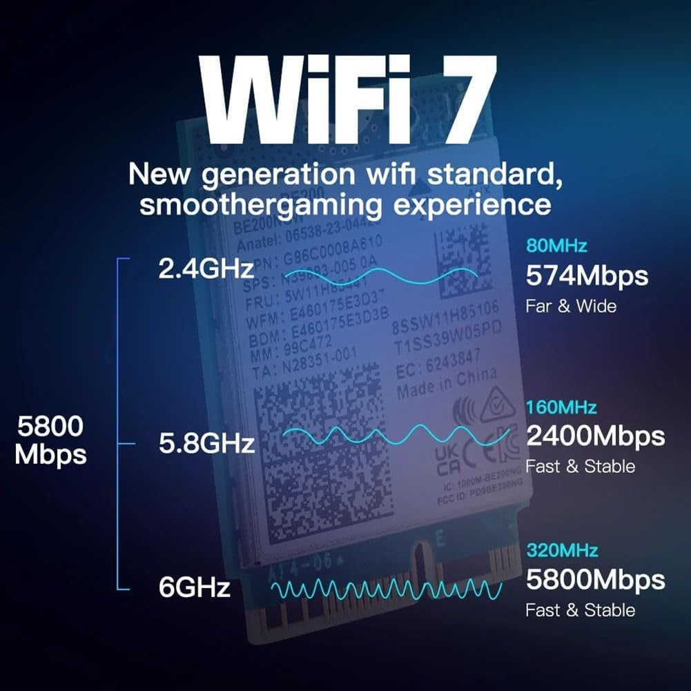 NÖRDIC WiFi 7 PCIe x1 trådløst netværkskort med Intel BE200-chipset, 8800 Mbps, Bluetooth 5.4