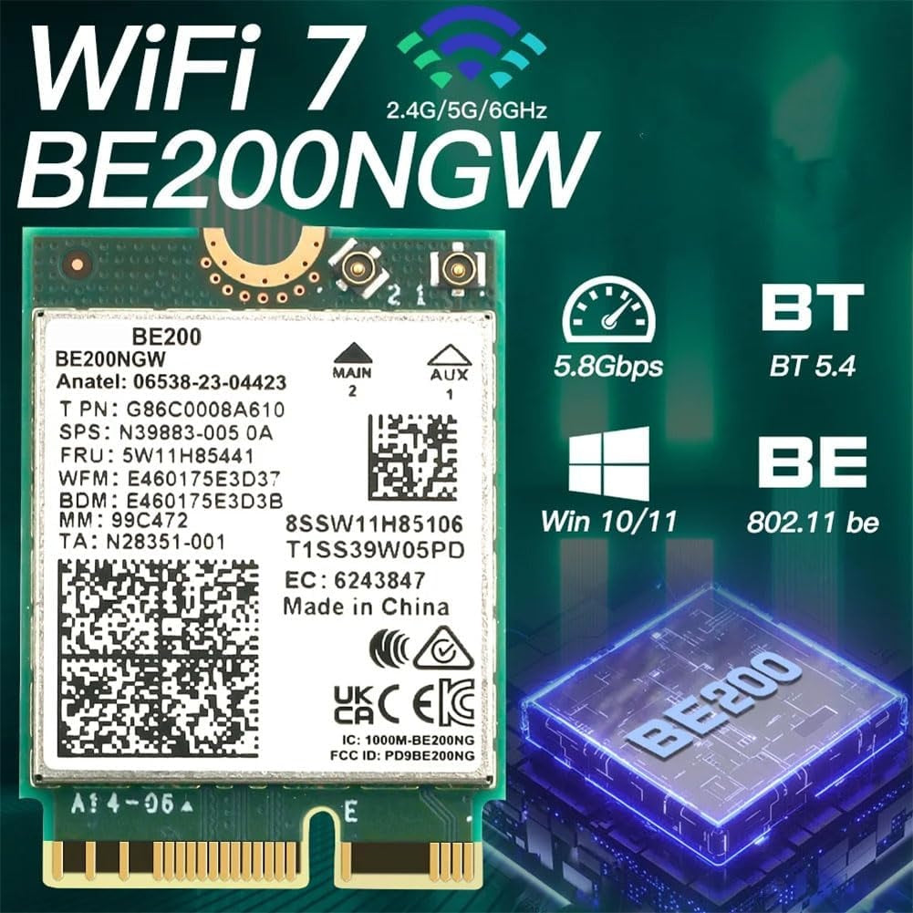 NÖRDIC WiFi 7 PCIe x1 trådløst netværkskort med Intel BE200-chipset, 8800 Mbps, Bluetooth 5.4