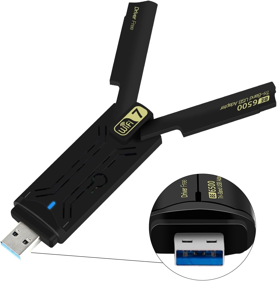 NÖRDIC WiFi 7 USB 3.0 trådløs adapter med tri-band og høj hastighed til stationære og bærbare computere, Windows 10/11, Plug & Play