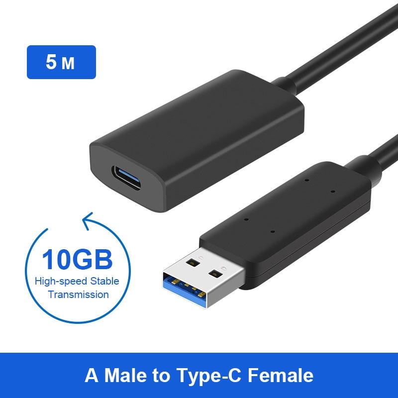 NÖRDIC aktiv 5m USB 3.2 Gen 2 SuperSpeed 10 Gbps Forlængerkabel USB-A han til USB-C hun