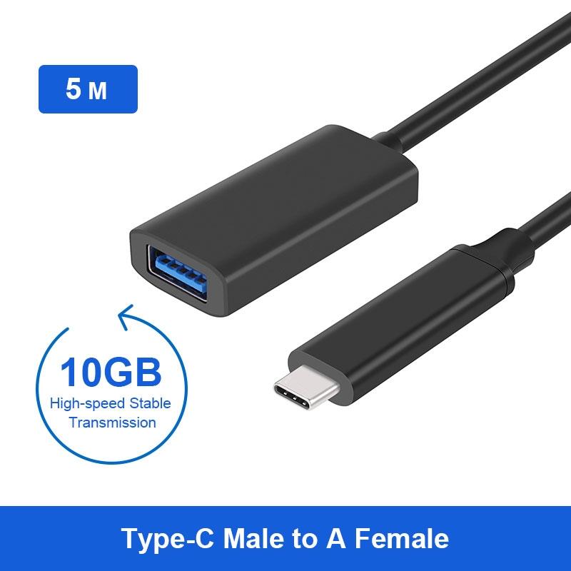 NÖRDIC aktiv 5m USB 3.2 Gen 2 SuperSpeed 10 Gbps Forlængerkabel USB-C han til USB-A hun