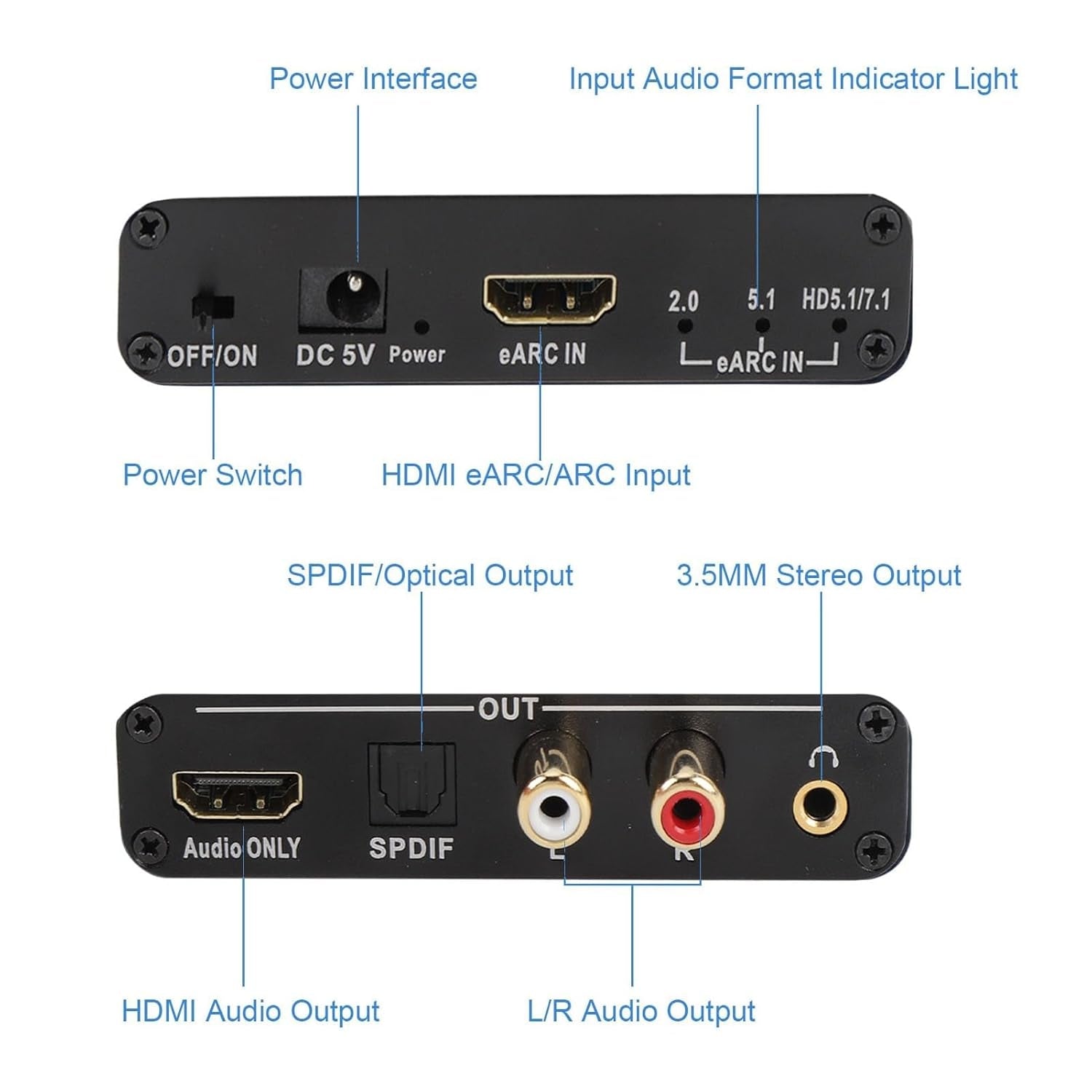 NÖRDIC eARC/ARC HDMI Lyd-Extractor, 24 bit 192 kHz volumenkontrol, HDMI, RCA, optisk og 3,5 mm lydudgang, til HDTV, højttalere og forstærkere