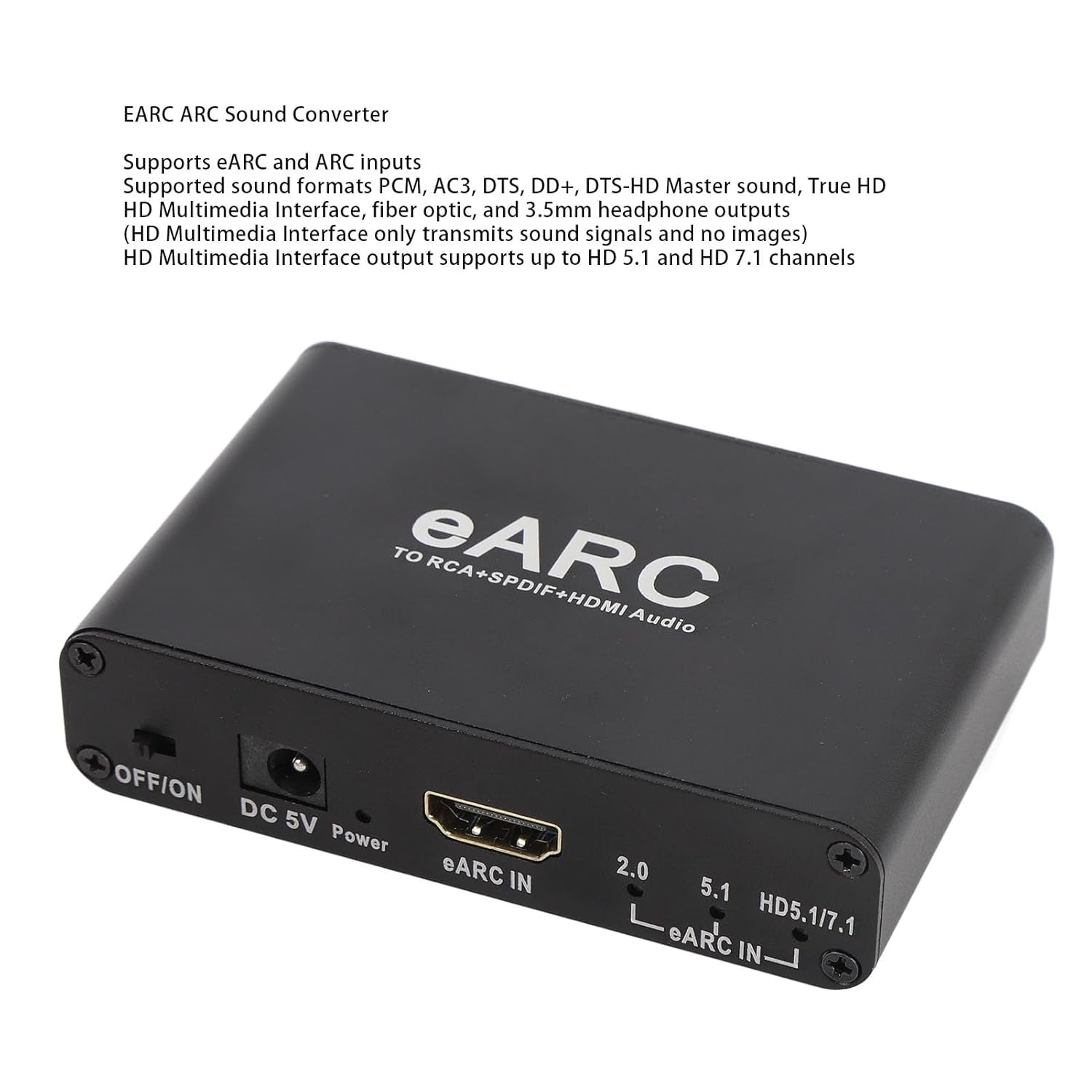 NÖRDIC eARC/ARC HDMI Lyd-Extractor, 24 bit 192 kHz volumenkontrol, HDMI, RCA, optisk og 3,5 mm lydudgang, til HDTV, højttalere og forstærkere