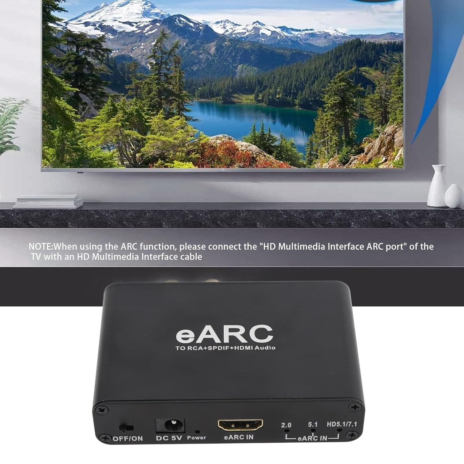 NÖRDIC eARC/ARC HDMI Lyd-Extractor, 24 bit 192 kHz volumenkontrol, HDMI, RCA, optisk og 3,5 mm lydudgang, til HDTV, højttalere og forstærkere