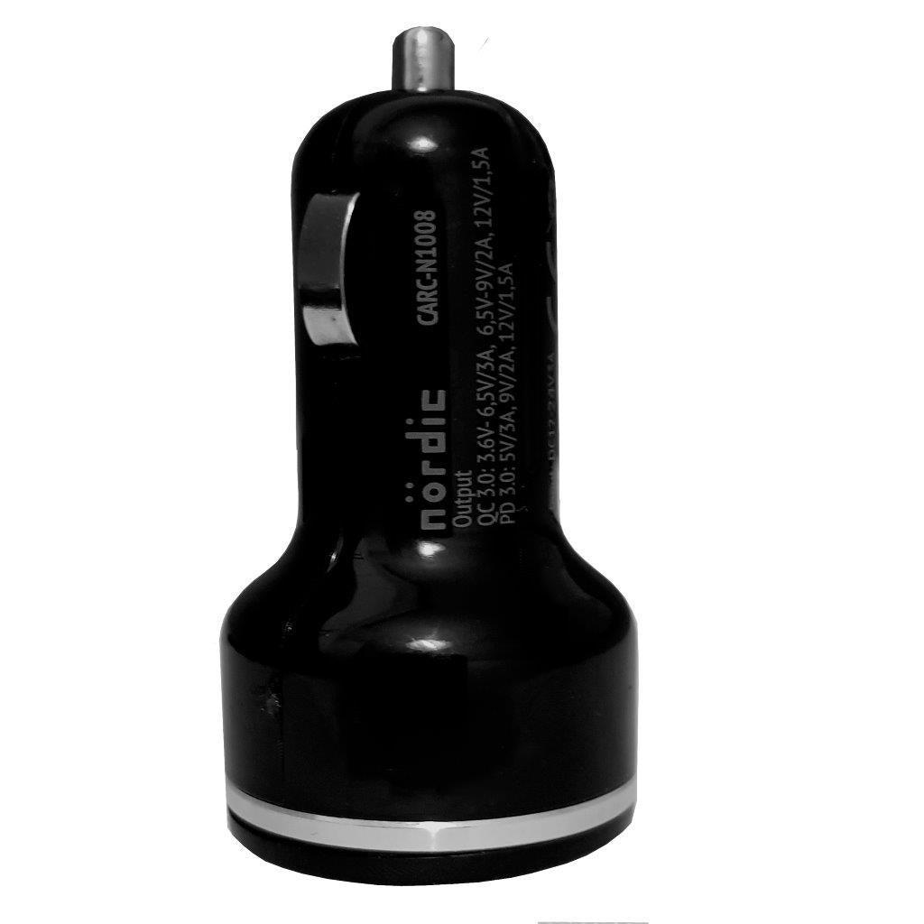 NÖRDIC hurtiglader USB C Power Delivery 18W og USB En hurtig oplader QC3.0 18WUSB biloplader Type C 18W + 18W QC3.0