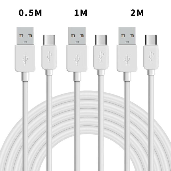 NÖRDIC kabelsæt 3 pak 0,5m + 1m + 2m USB C til USB A 2.0 480Mbps 2,4a hvid Android mobil og tablet